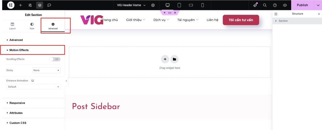 Chinh Sua Advanced Nang Cao Tren Elementor